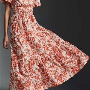 Anthropologie Red Floral Maxi Dress